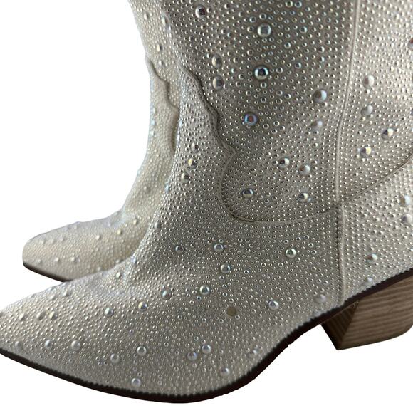 Bachelorette Western Cowboy Tall Pearl Sparkly Boot Pull On Pointed Toe Size 11M - Picture 6 of 9